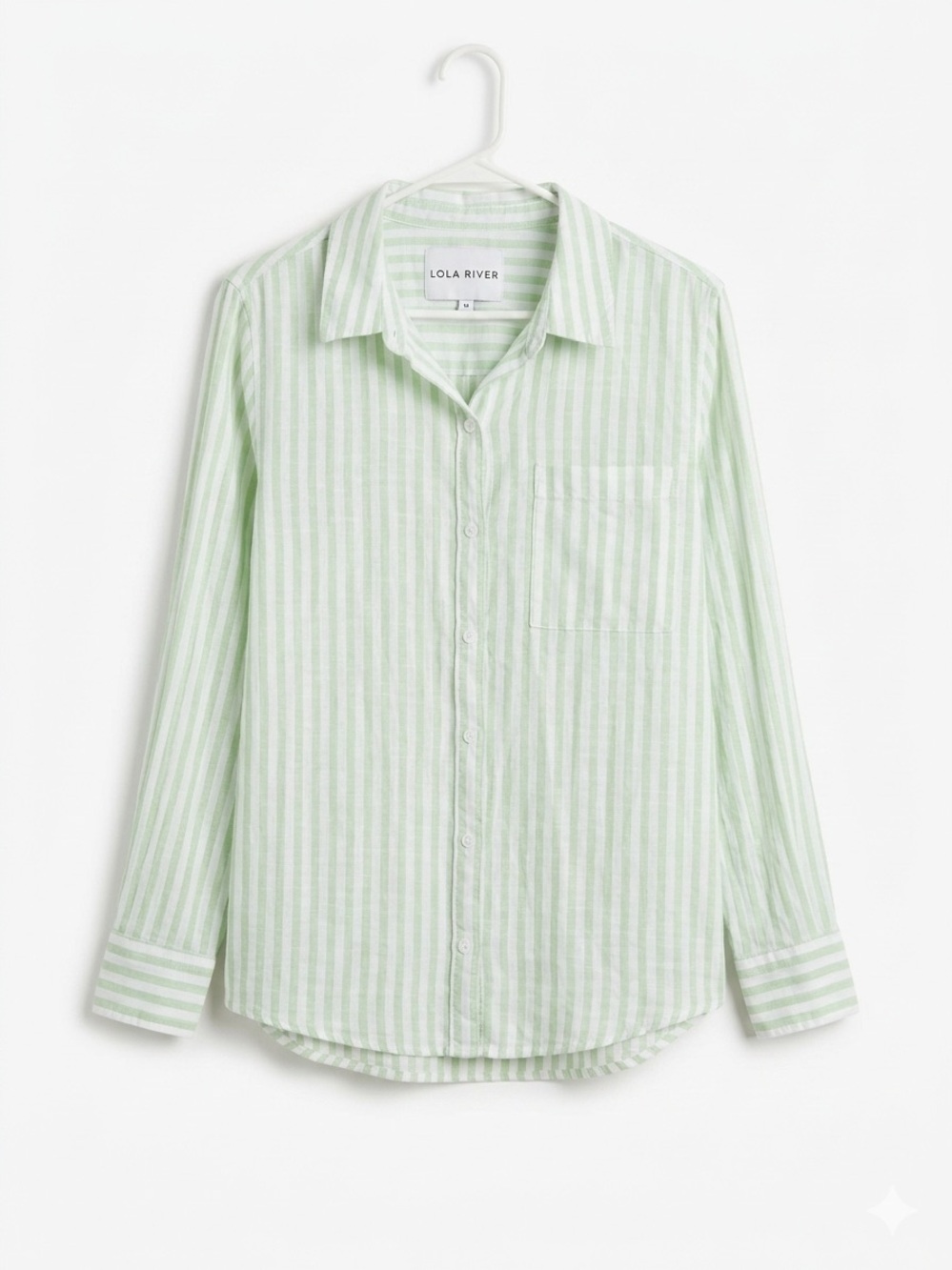 Lola River X Anthro Cotton Mint Striped Coastal Grandma Minimalist Buttondown XL